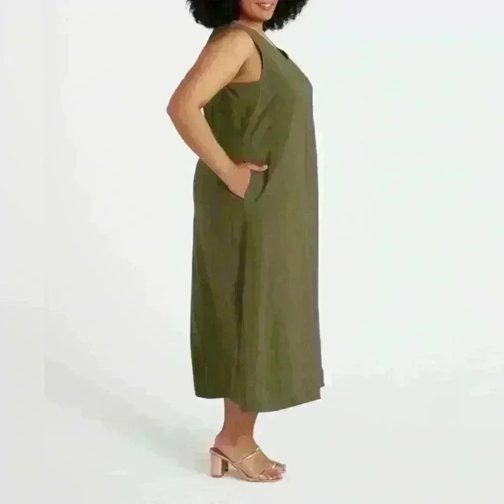 Nine Britton Gillian V Neck Shift Dress in Green - Size 1X (NWT) - Picture 3 of 4